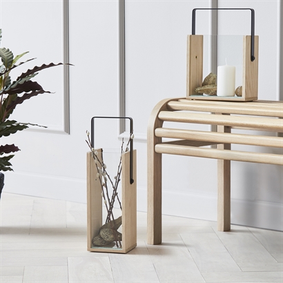 Andersen Furniture Square Lantern i Ek Och Glas, 2 St. - Rek. Utpris 1598,-